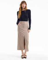 Maxine Midi Skirt in Light Brown & Blue Plaid
