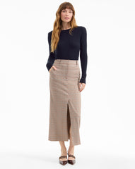 Maxine Midi Skirt in Light Brown & Blue Plaid
