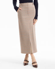 Maxine Midi Skirt in Light Brown & Blue Plaid