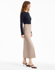 Maxine Midi Skirt in Light Brown & Blue Plaid