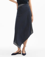 Hartley Asymmetrical Skirt in Navy Polka Dots