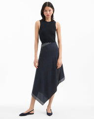 Hartley Asymmetrical Skirt in Navy Polka Dots
