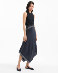 Hartley Asymmetrical Skirt in Navy Polka Dots
