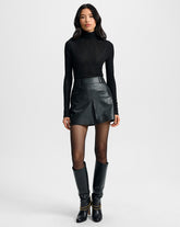 Pavaline Vegan Leather Mini Skirt in Black