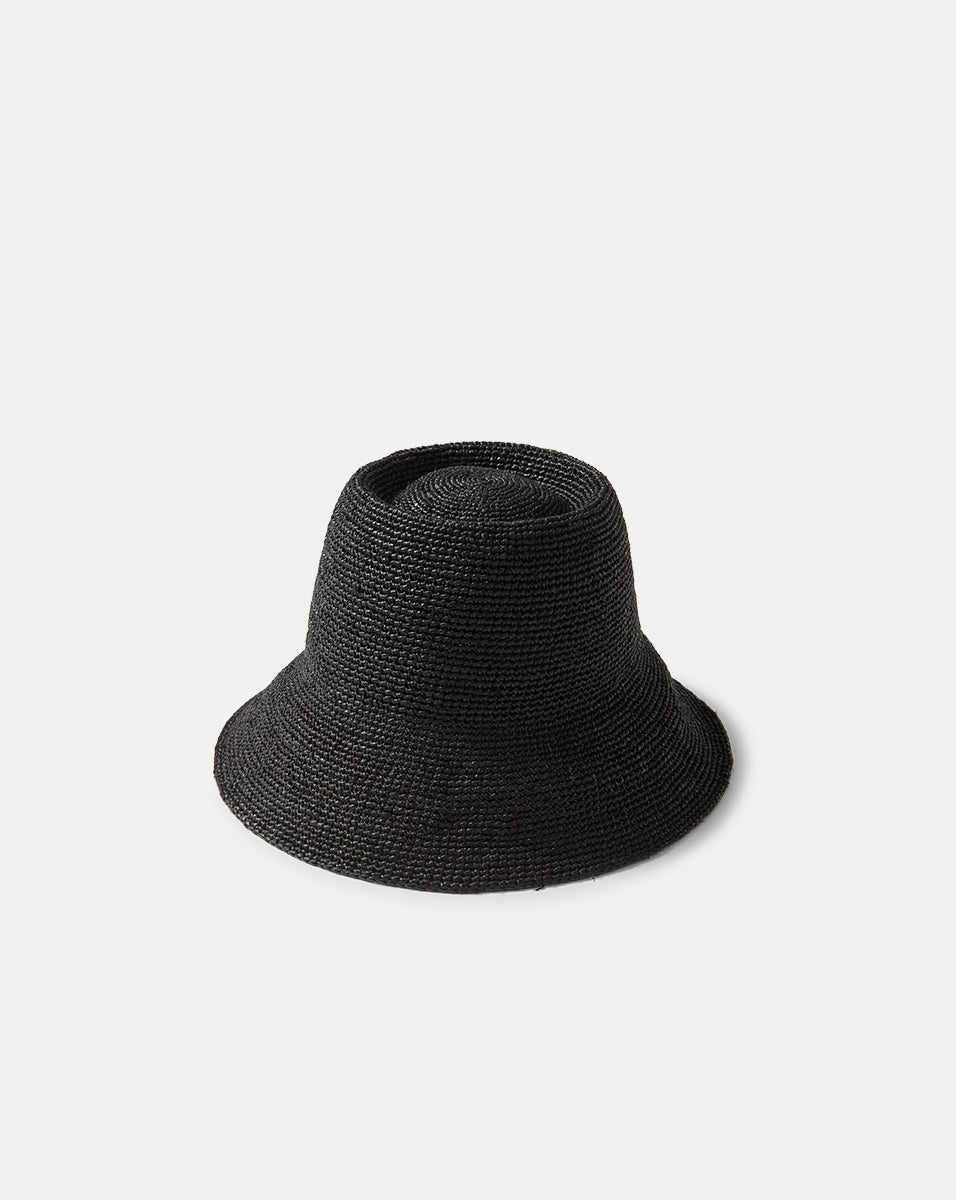 Felix Raffia Straw Bucket Hat in Black