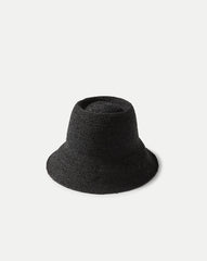 Felix Raffia Straw Bucket Hat in Black
