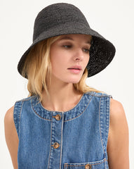 Felix Raffia Straw Bucket Hat in Black