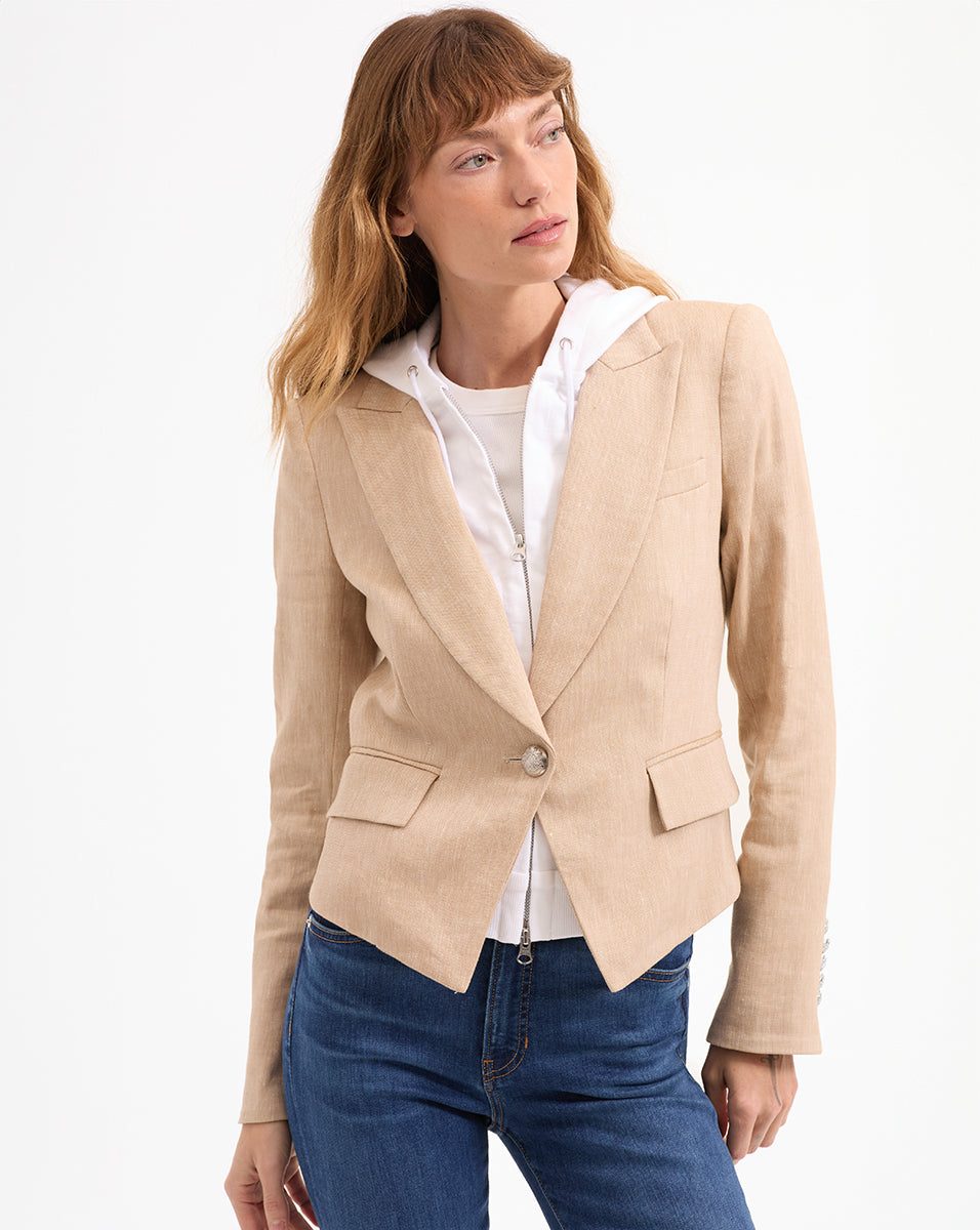 Hosanna Khaki Linen Dickey Jacket in Khaki Melange
