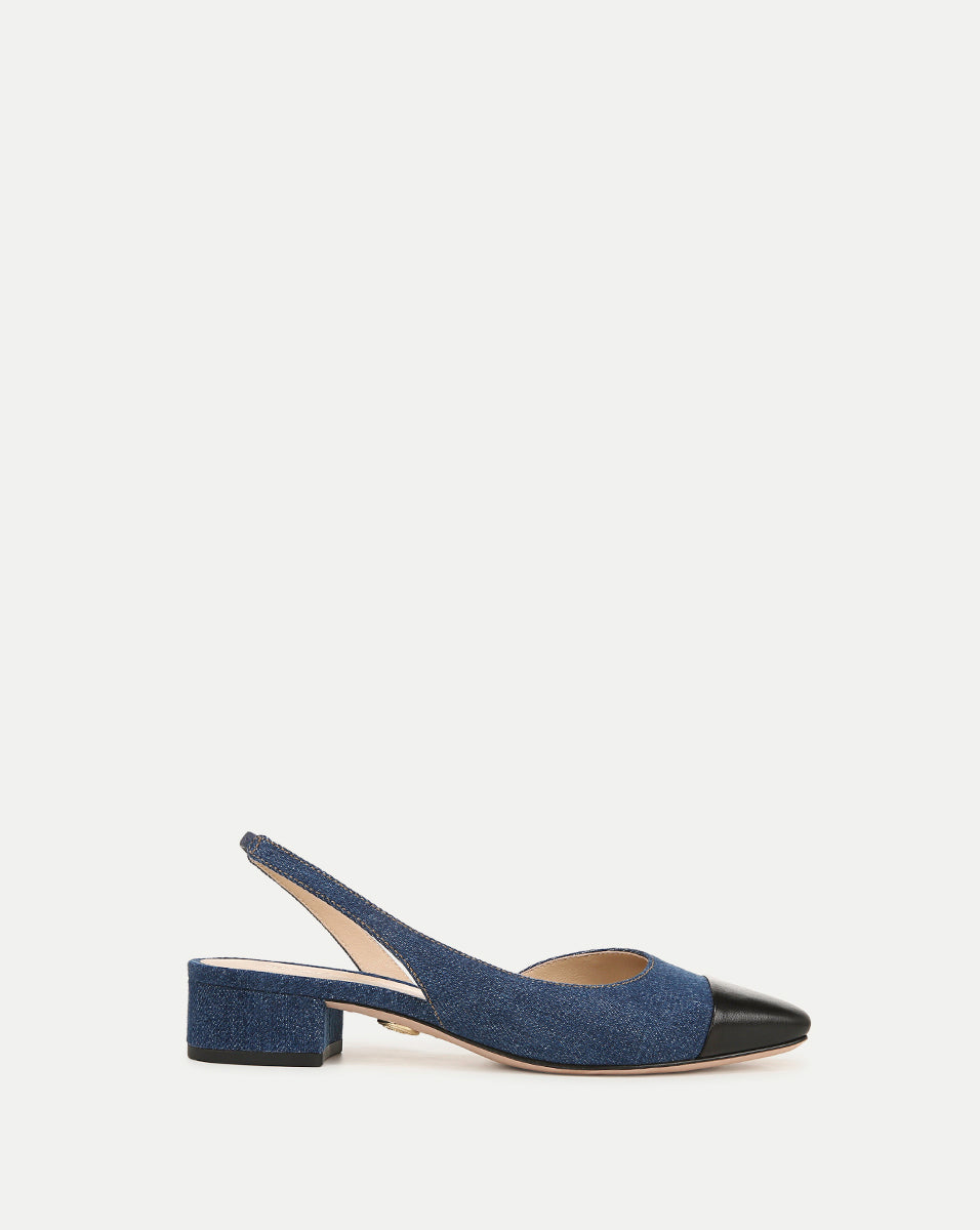 Cecile Denim Cap-Toe Slingback in Indigo/Black