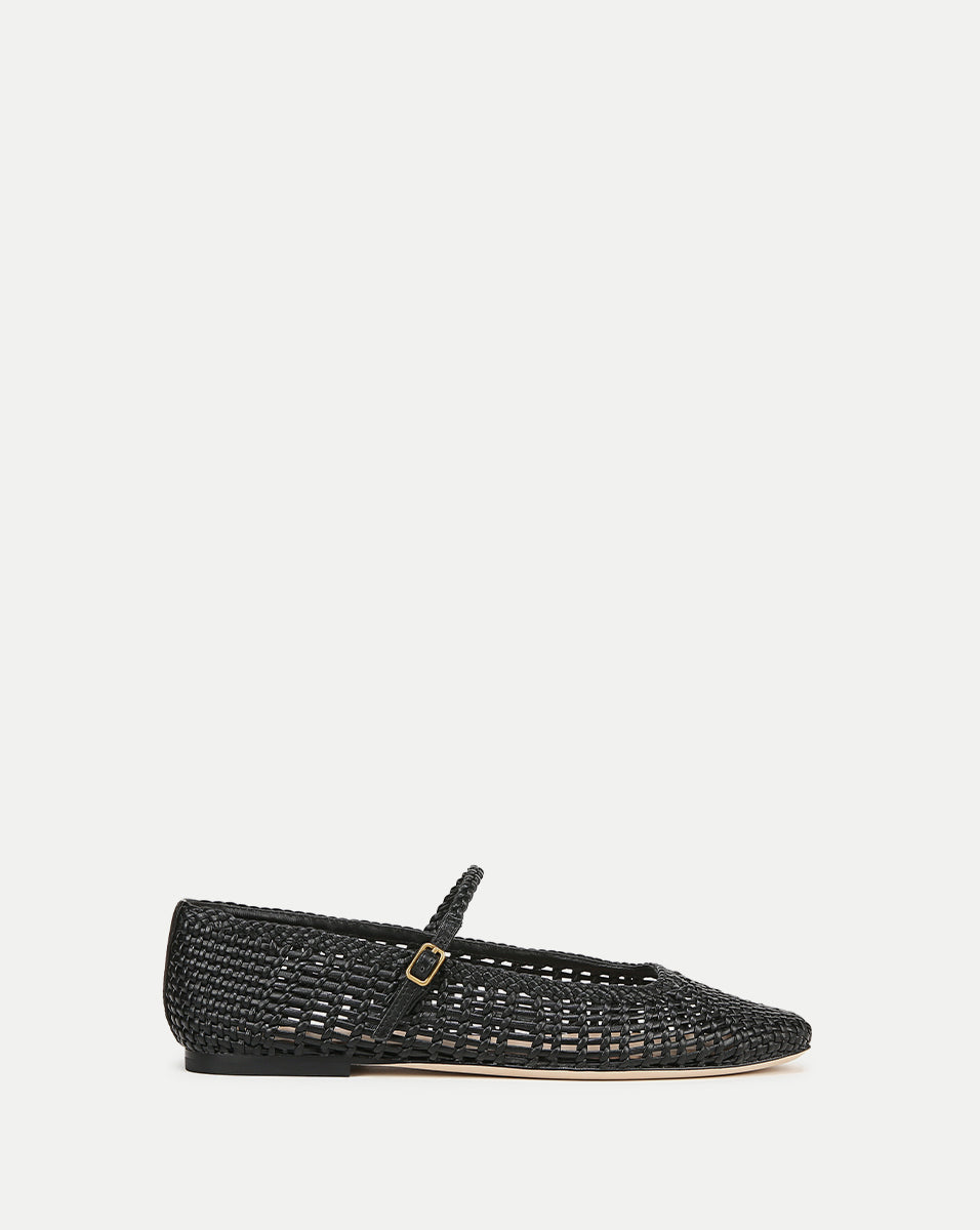 Ellie Woven-Leather Flat in Black