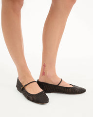 Ellie Woven-Leather Flat in Black