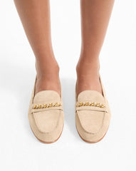 Penny Suede Chain-Link Loafer in Sand Beige