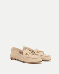 Penny Suede Chain-Link Loafer in Sand Beige