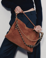 Vida Suede Shoulder Bag in Tan Acorn