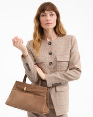 Veronica Beard Suede Dash Bag in Brown Bark