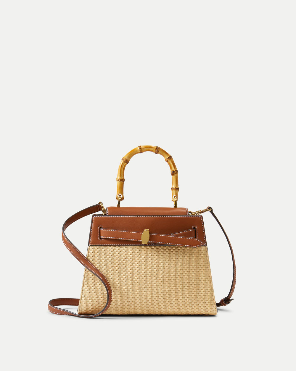 Veronica Beard Raffia Dash Top-Handle Bag in Hazelwood/Natural