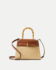 Veronica Beard Raffia Dash Top-Handle Bag in Hazelwood/Natural