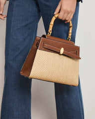 Veronica Beard Raffia Dash Top-Handle Bag in Hazelwood/Natural