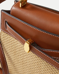 Veronica Beard Raffia Dash Top-Handle Bag in Hazelwood/Natural