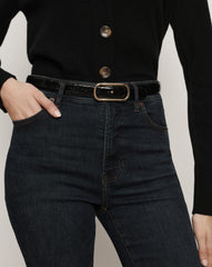 Loop Croc-Embossed Belt in Black