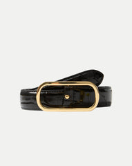 Loop Croc-Embossed Belt in Black