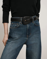 Elsy Leather-Buckle Belt in Black