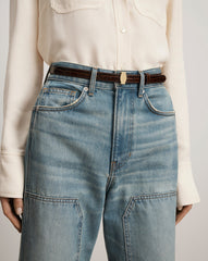 Dash Croc-Embossed Belt in Chestnut Brown