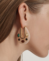 Resin Embellished Drop Hoop in Pink Multi