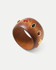 Wood Embellished Bangle in Brown Multi