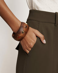 Wood Embellished Bangle in Brown Multi