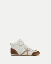 Nima High-Top Velcro Sneaker in White & Brown