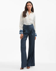 Rimini Wide-Leg Pinstripe Pant in Navy