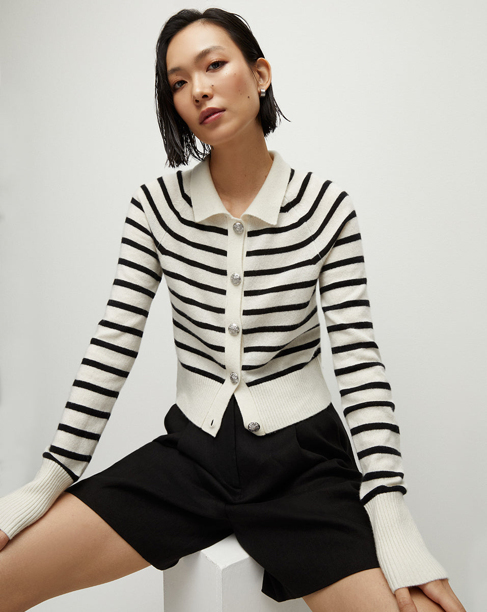 Cheshire Cashmere Cardigan in Off-White/Black