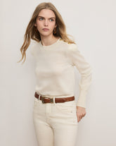 Nelia Cashmere Pullover Button Accent in Ivory