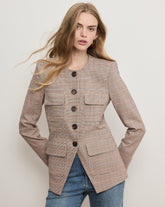 Orrin Slim Plaid Blazer Jacket in Brown & Blue Plaid