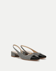 Cecile Lurex Cap-Toe Slingback in Silver/Black