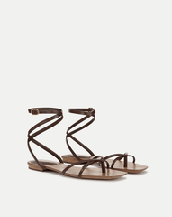 Allegra Leather Ankle-Wrap Sandal in Brown