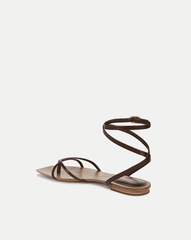 Allegra Leather Ankle-Wrap Sandal in Brown