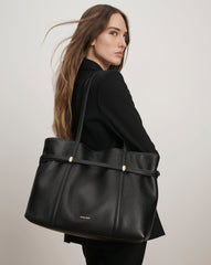 Lasso Belted Leather Tote Bag in Black
