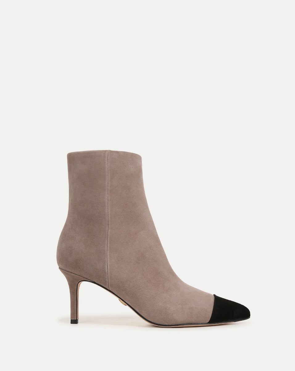 Lisa Cap-Toe Heeled Boots in Taupe & Black