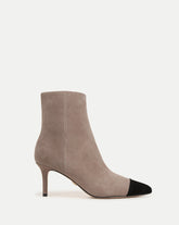 Lisa Cap-Toe Heeled Boots in Taupe & Black