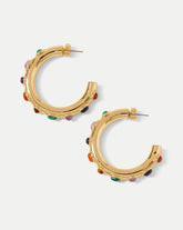 Cabochon Embellished Hoop in Gold Multi