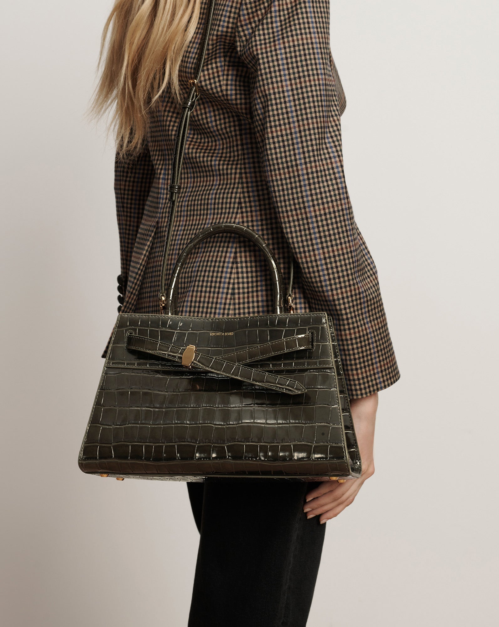 Veronica Beard Dash Bag in Green Crocodile Cypress
