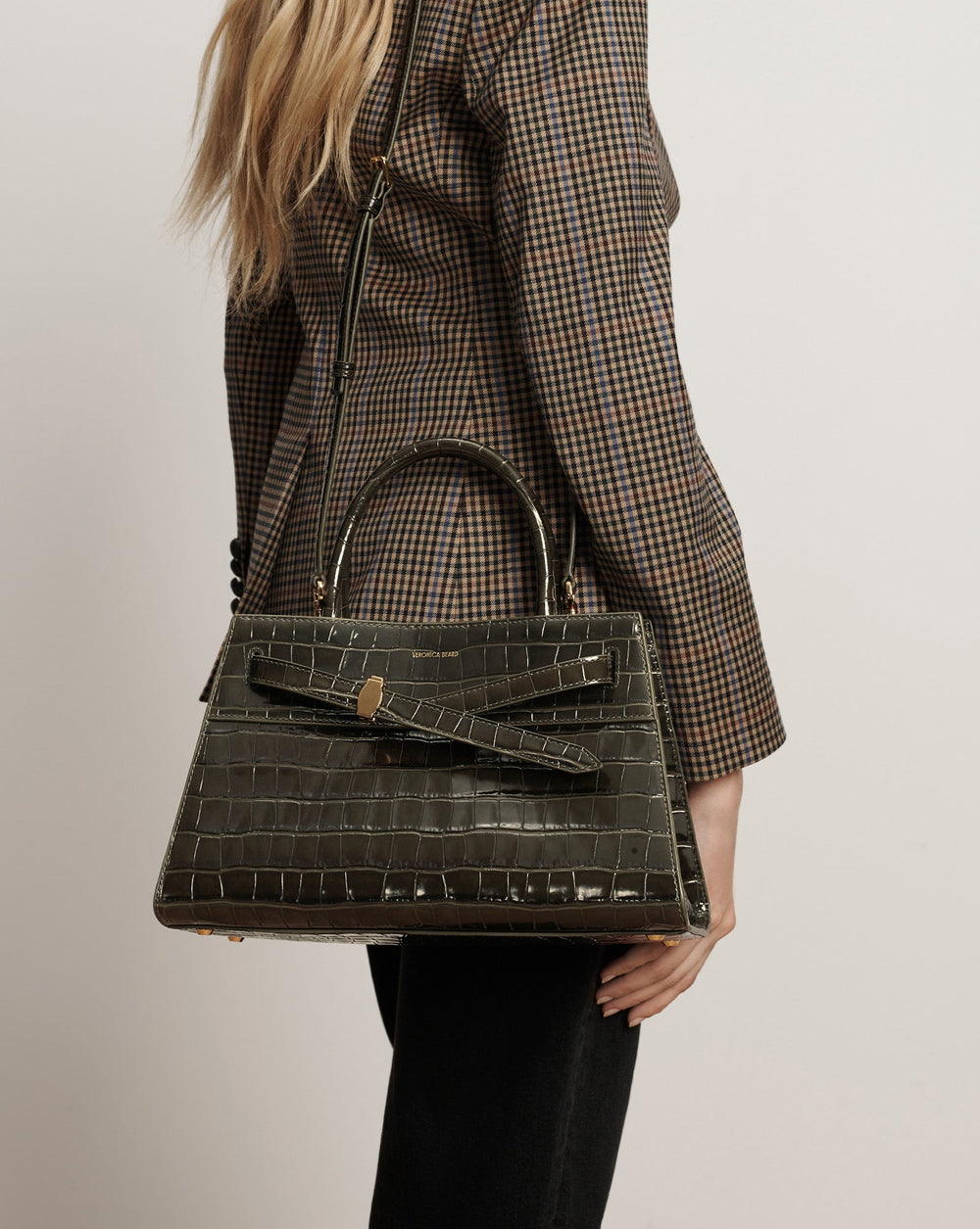 Veronica Beard Dash Bag in Green Crocodile Cypress