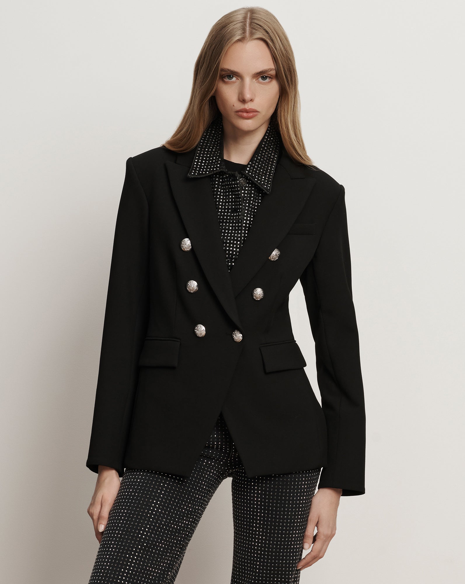 Slate Rhinestone Embellished Dickey in Black Denim Washed Onxy