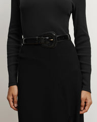 Elsy Leather-Buckle Belt in Black