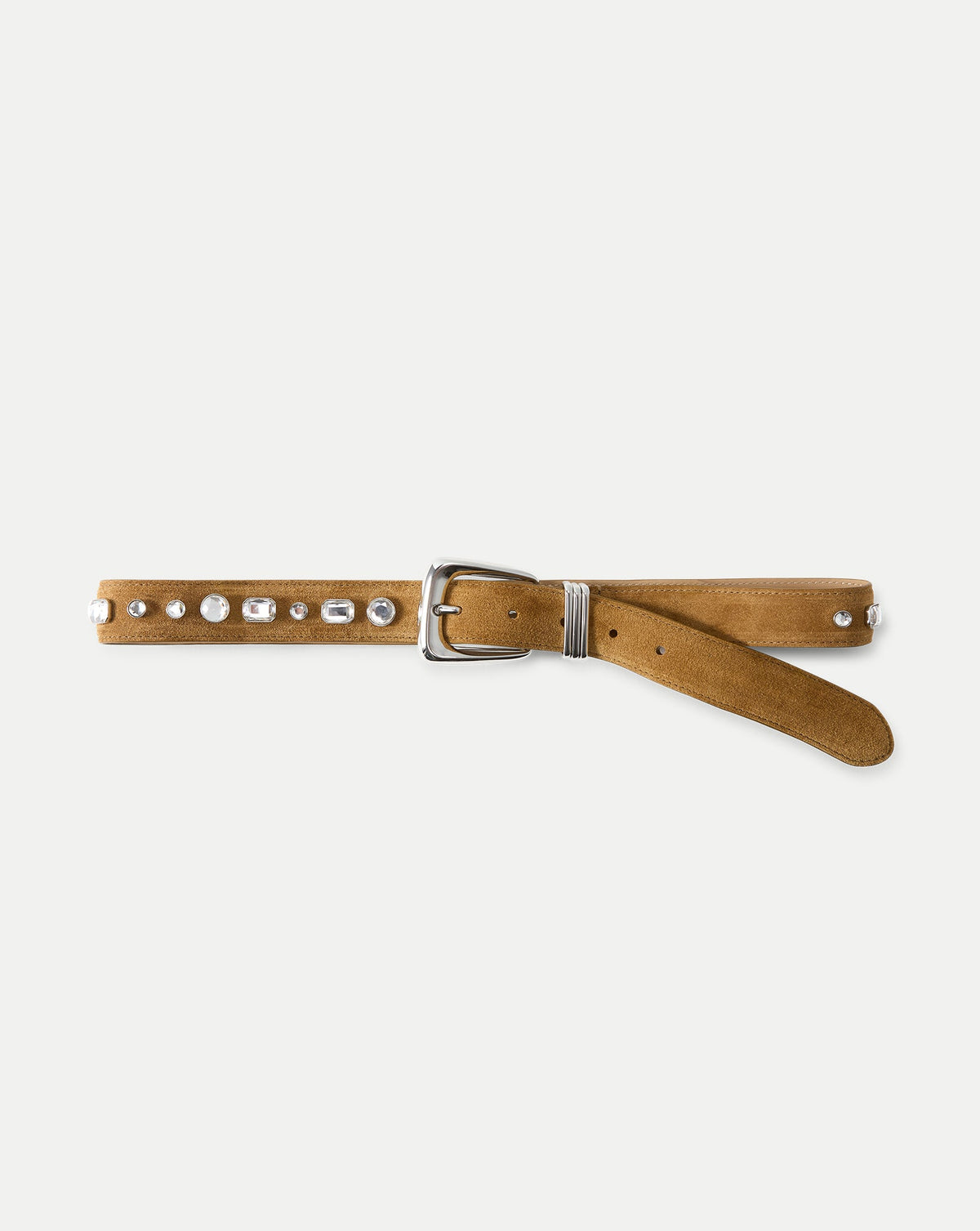 Arch Suede Crystal Embellished Belt in Brown Suede Acorn
