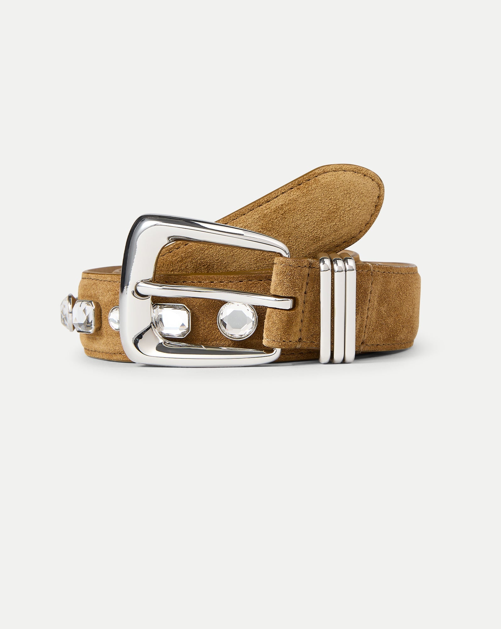 Arch Suede Crystal Embellished Belt in Brown Suede Acorn