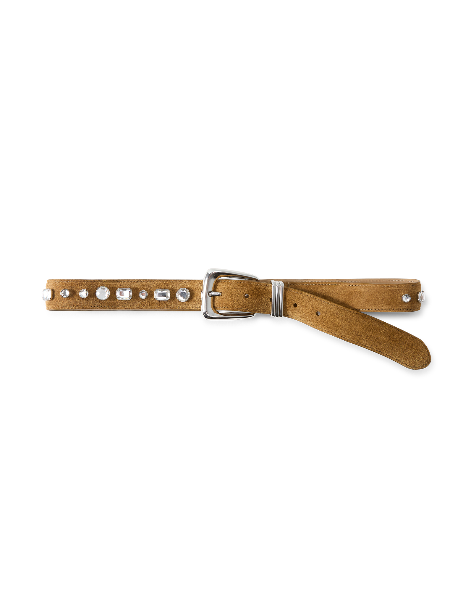Arch Suede Crystal Embellished Belt in Brown Suede Acorn