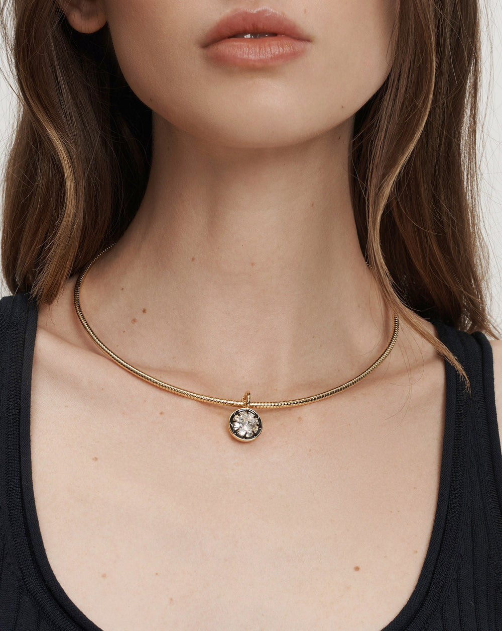 Gold Snake Chain Pendant Necklace in Clear/Gold